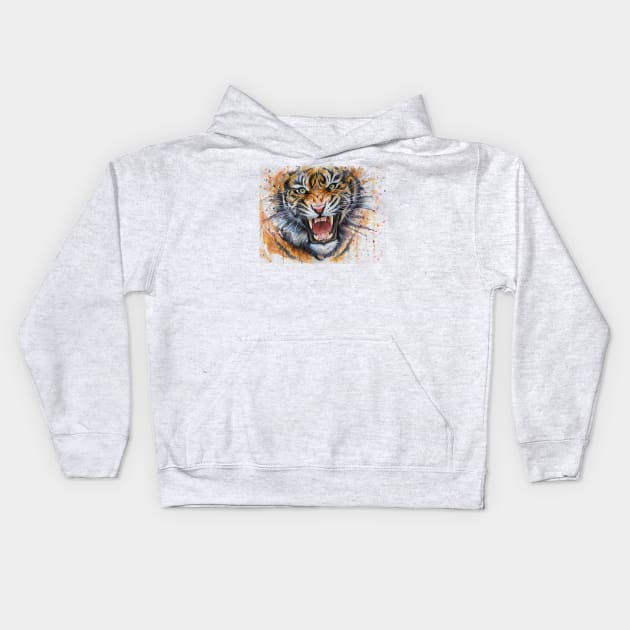 Ferocious Tiger Kids Hoodie by Olechka